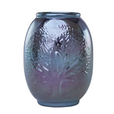 A purple Tree of Life vase with a floral pattern and a glossy finish.