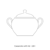 Diagram of the 2.8L Zsolnay Autumn porcelain casserole with lid showing a side profile view.