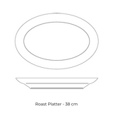 Diagram of the 38cm Zsolnay Autumn porcelain roast platter showing top and side profile views.