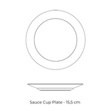 Diagram of the 15.5cm Zsolnay Autumn porcelain sauce cup plate showing top and side profile views.