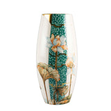 Zsolnay Sissy Holiday hand-painted porcelain vase, 32cm, with lotus flower motif, teal spiral band, and gold rim detailing