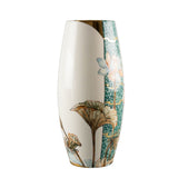 Zsolnay Sissy Holiday hand-painted porcelain vase, 32cm, with lotus flower motif, teal spiral band, and gold rim detailing