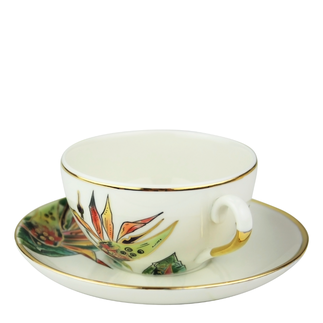 Four Seasons Color Tea Cup & Saucer ZSOLNAY