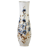 Zsolnay Cornflower slim 25cm vase with hand-painted blue flowers and 18K gold borders.