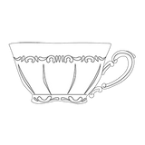 Line drawing illustration of the Zsolnay Butterfly coffee cup showing its shape and ornate handle design.
