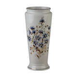 Zsolnay Cornflower porcelain 26cm vase featuring hand-painted blue flowers and 18K gold details.