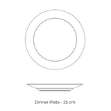 Diagram of the 25cm Zsolnay Autumn porcelain dinner plate showing top and side profile views.