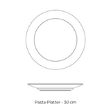 Diagram of the 30cm Zsolnay Autumn porcelain pasta platter showing top and side profile views.